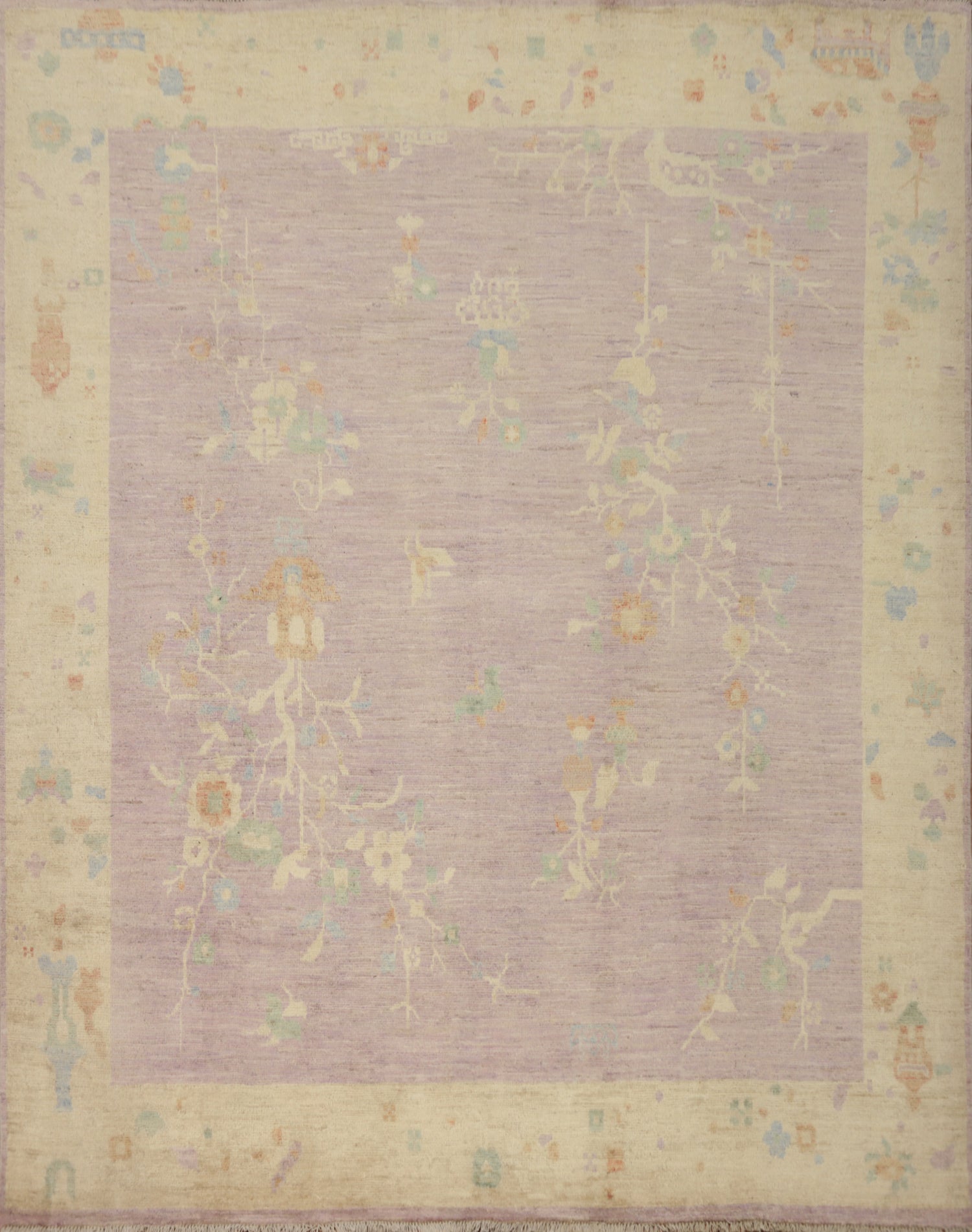 Vegetable Dye Floral Softly Toned Square Area Rug 7x7