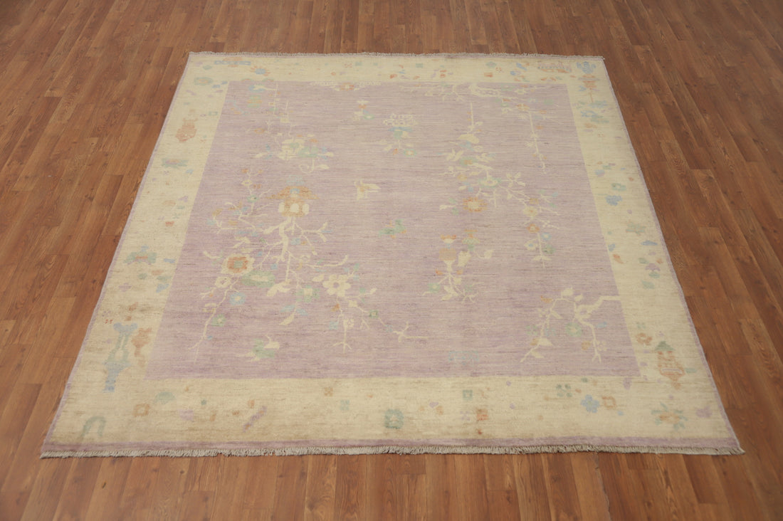 Vegetable Dye Floral Softly Toned Square Area Rug 7x7