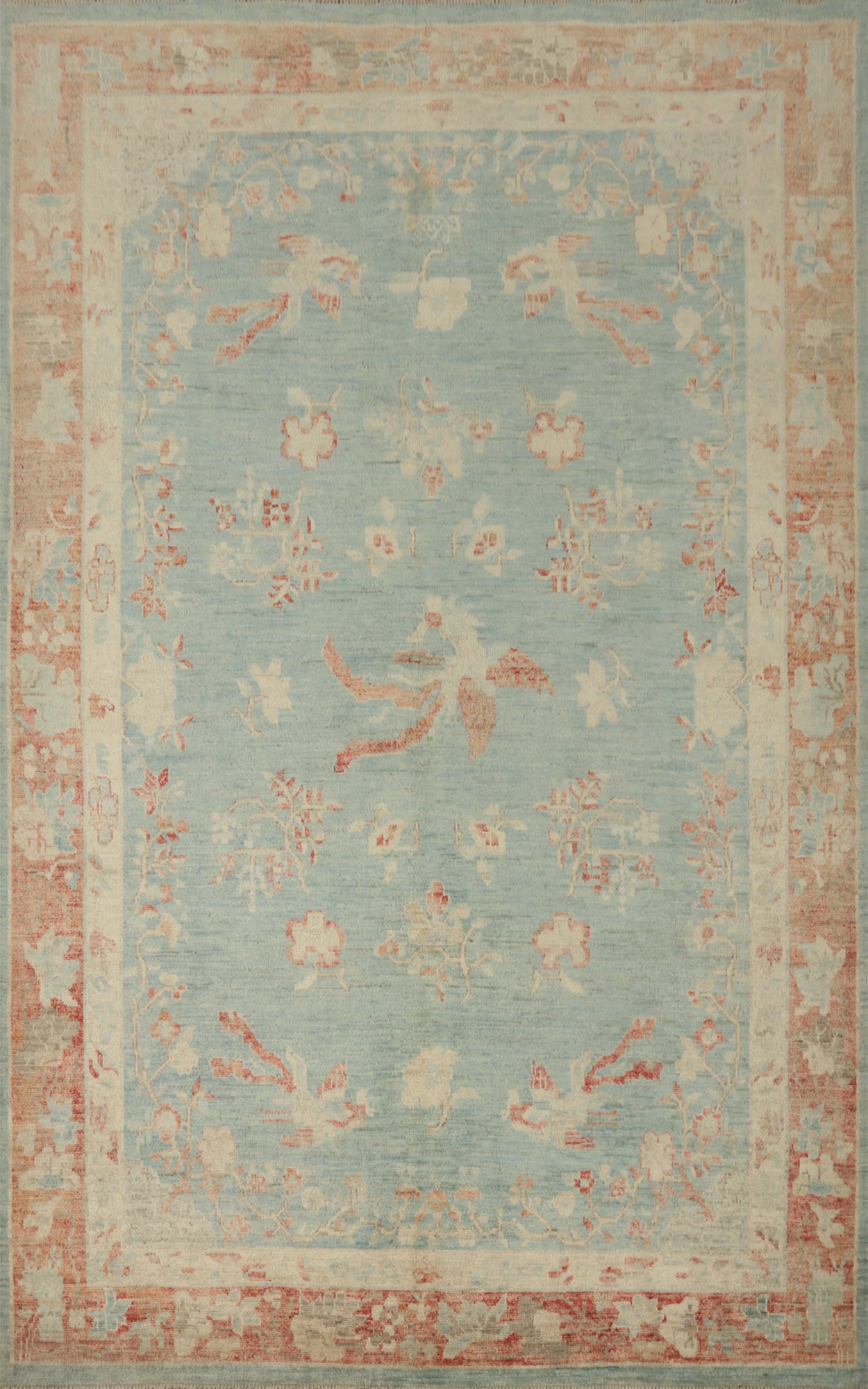 Vegetable Dye Cerulean Blue Handmade Floral Rug 6x9