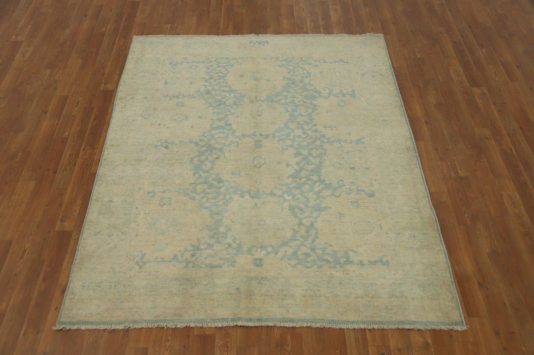 Handmade Blue Floral Ziegler Vegetable Dye Rug 5x7
