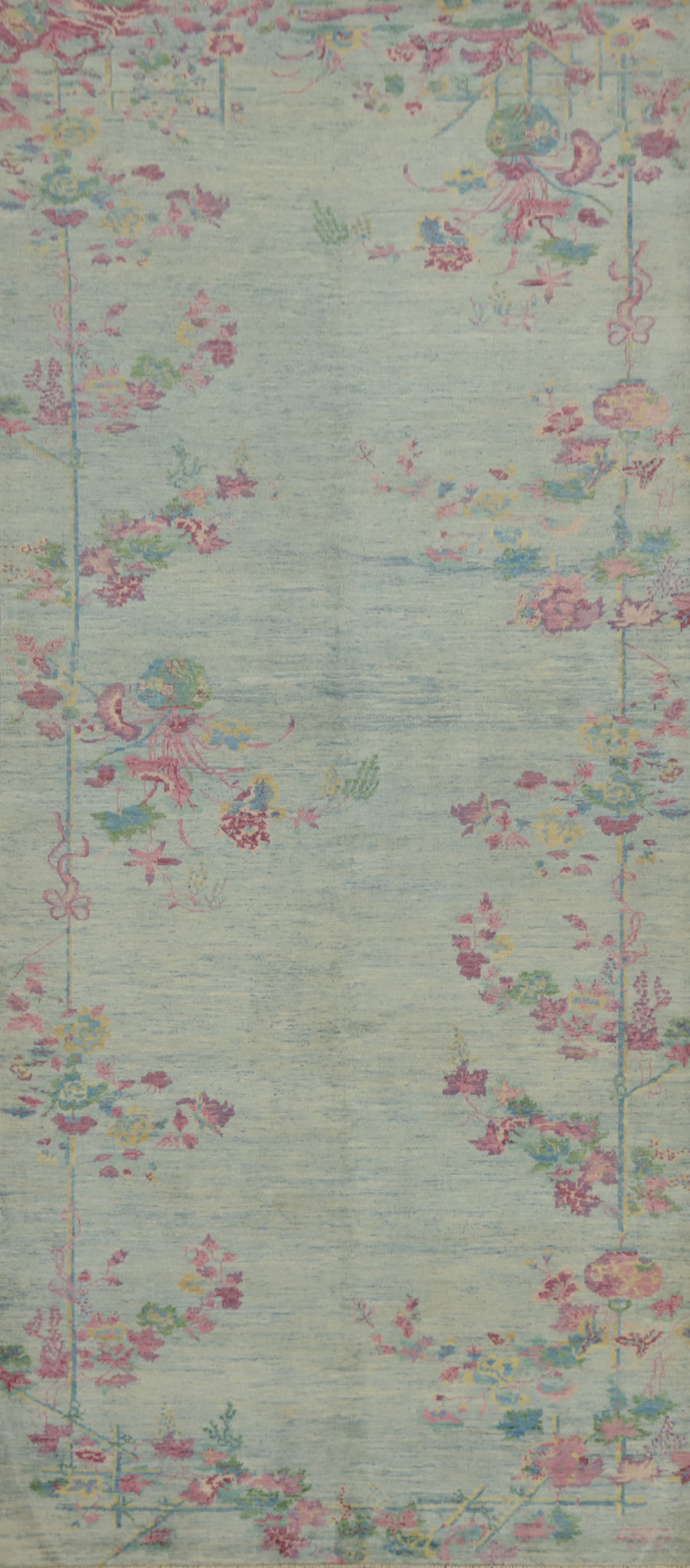 Floral Blue Ziegler Vegetable Dye Runner Rug 5x15