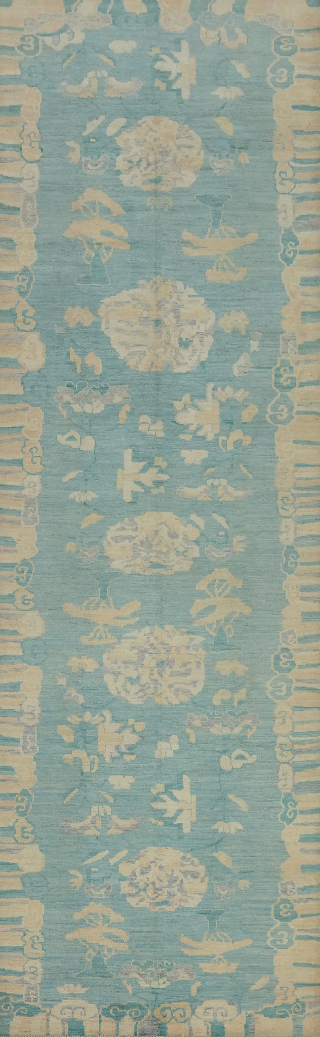 Light Blue Floral Ziegler Vegetable Dye Runner Rug 5x19