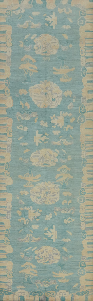 Light Blue Floral Ziegler Vegetable Dye Runner Rug 5x19