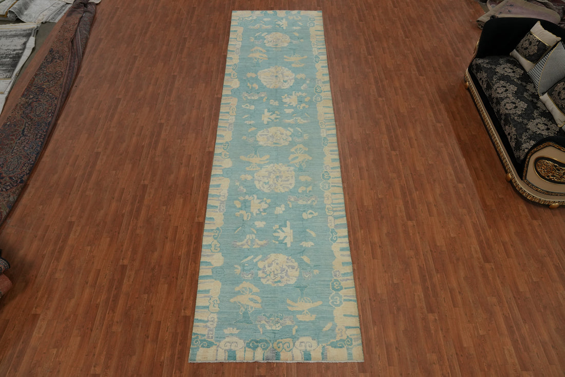 Light Blue Floral Ziegler Vegetable Dye Runner Rug 5x19