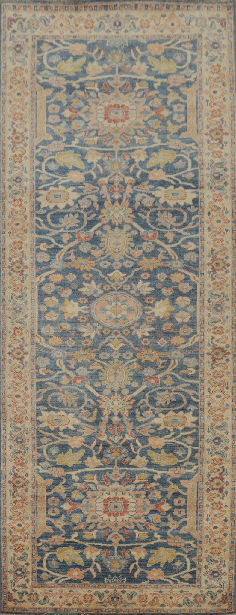 Handmade Blue Ziegler Vegetable Dye Runner Rug 3x10