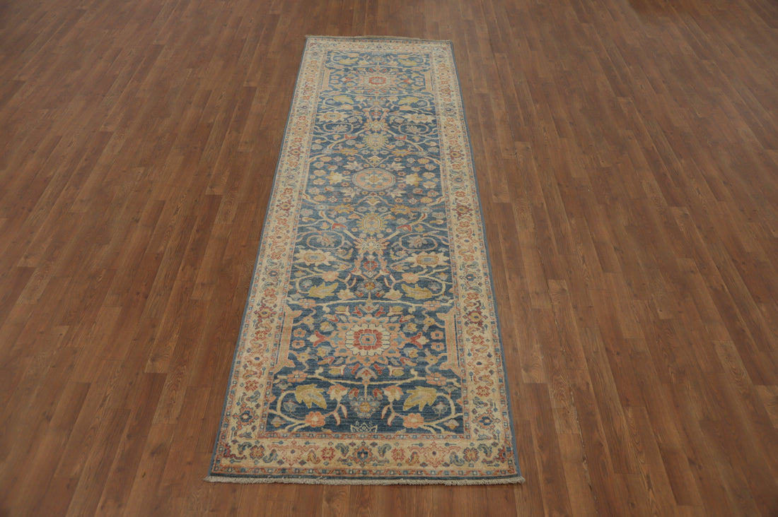 Handmade Blue Ziegler Vegetable Dye Runner Rug 3x10