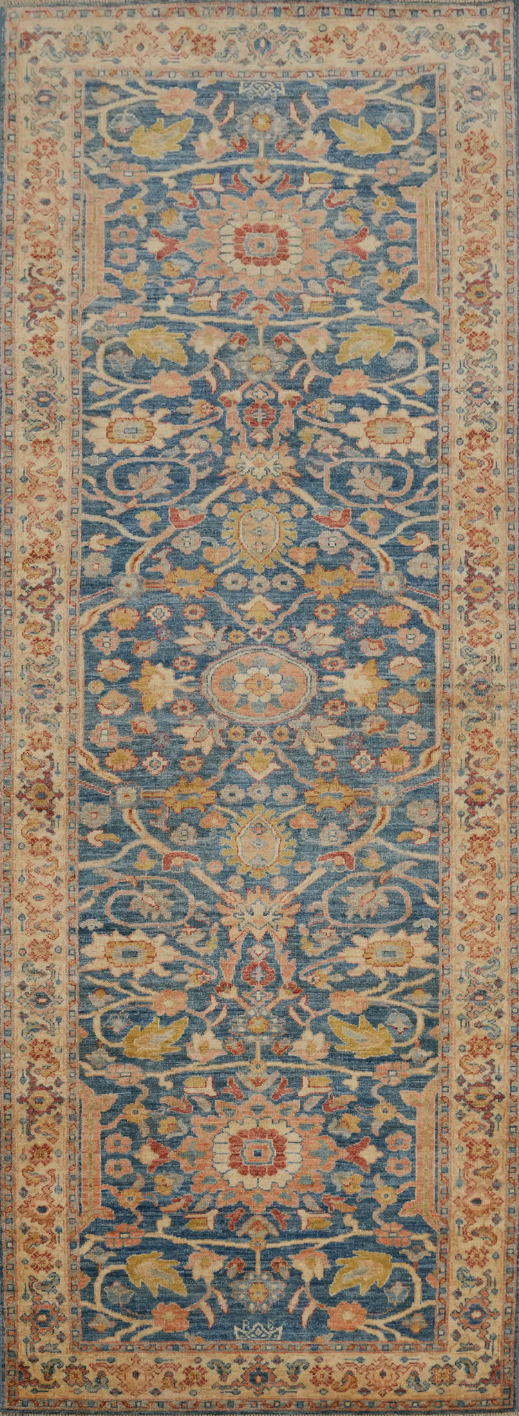Floral Blue Ziegler Vegetable Dye Runner Rug 3x10