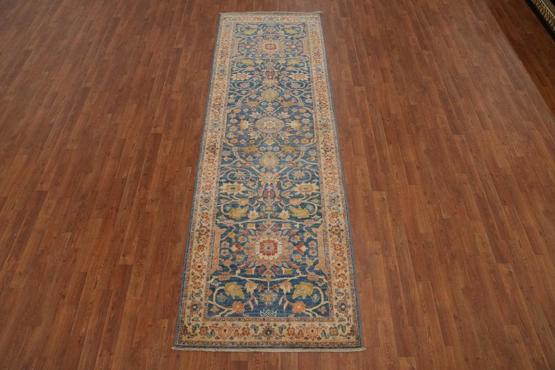 Floral Blue Ziegler Vegetable Dye Runner Rug 3x10