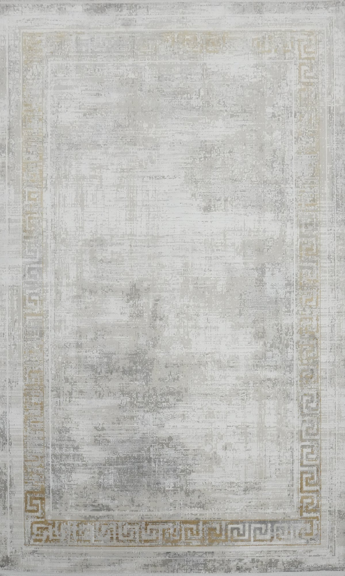 Modern Gray Area Rug 5x7 Featuring Subtle Gold Border Design