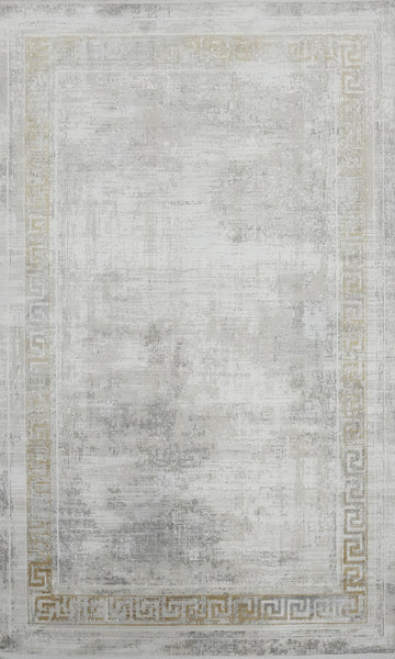 Modern Gray Area Rug 5x7 Featuring Subtle Gold Border Design