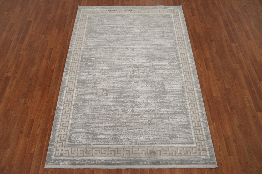 Light Geometric Border Flair Contemporary Gray Rug 5x7