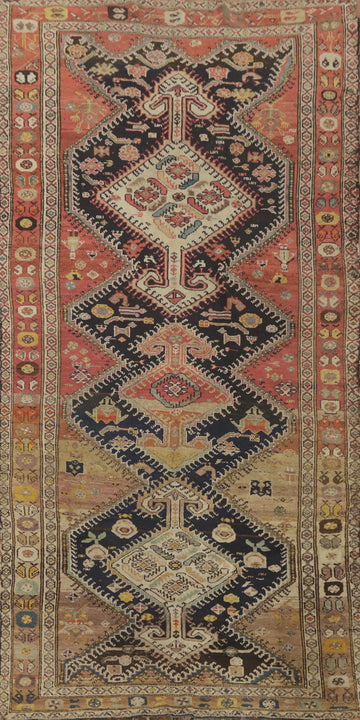 Pre-1900 Vegetable Dye Shiraz Persian Runner Rug 4x10