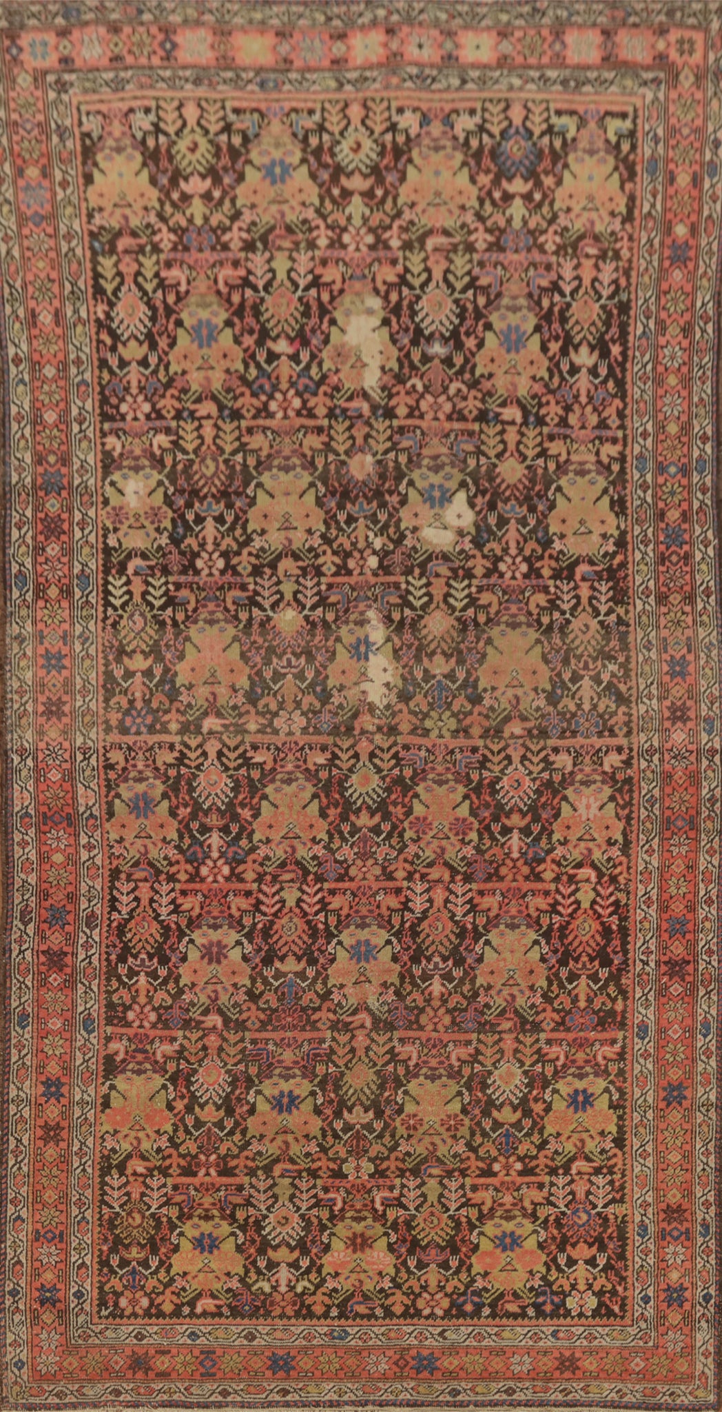 Pre-1900 Vegetable Dye Malayer Persian Runner Rug 4x9