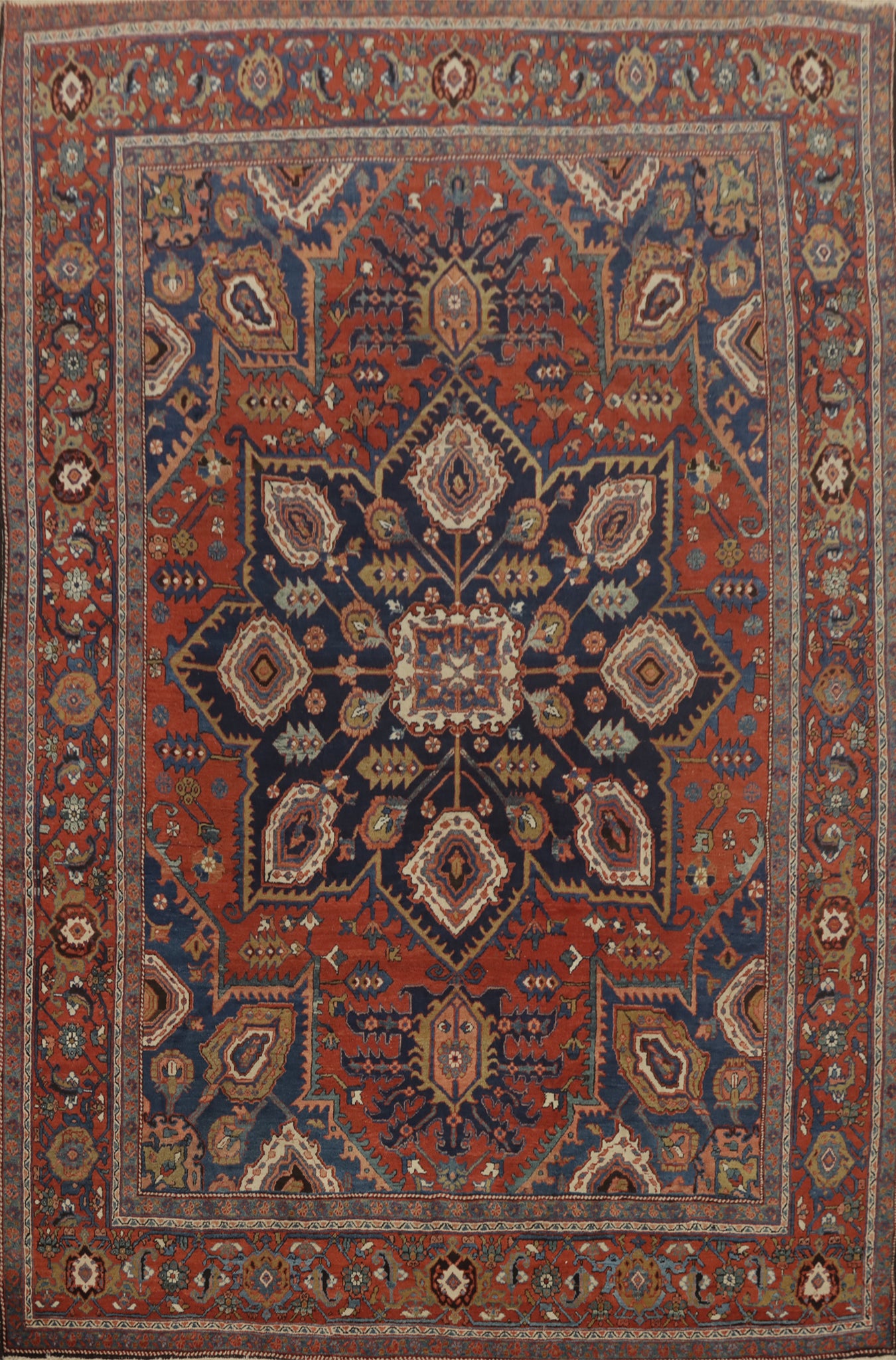 Antique Vegetable Dye Heriz Serapi Persian Area Rug 9x11