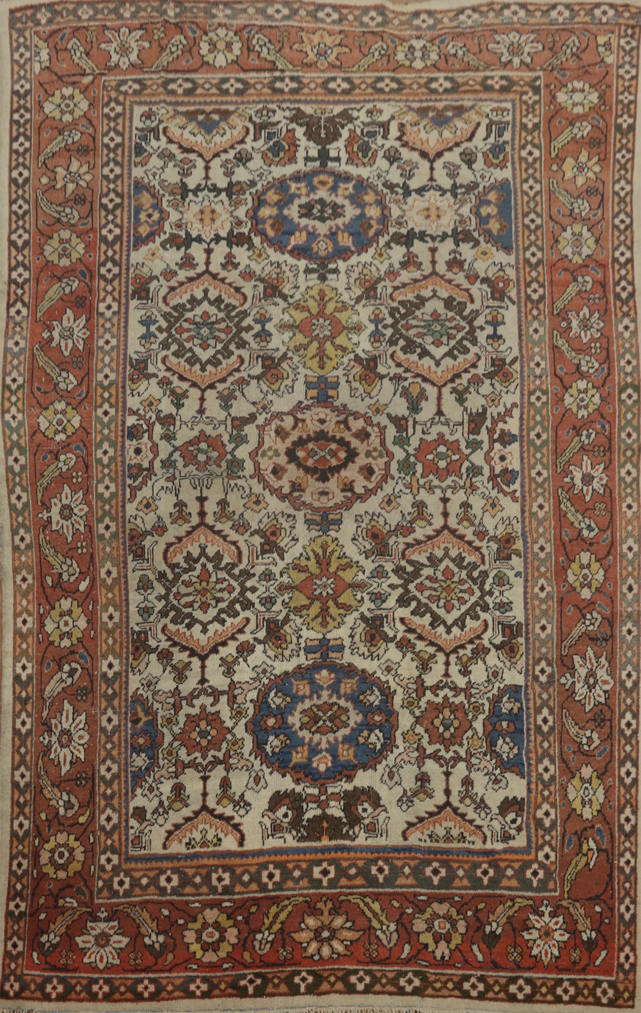 Pre-1900 Antique Mahal Vegetable Dye Persian Rug 9x12