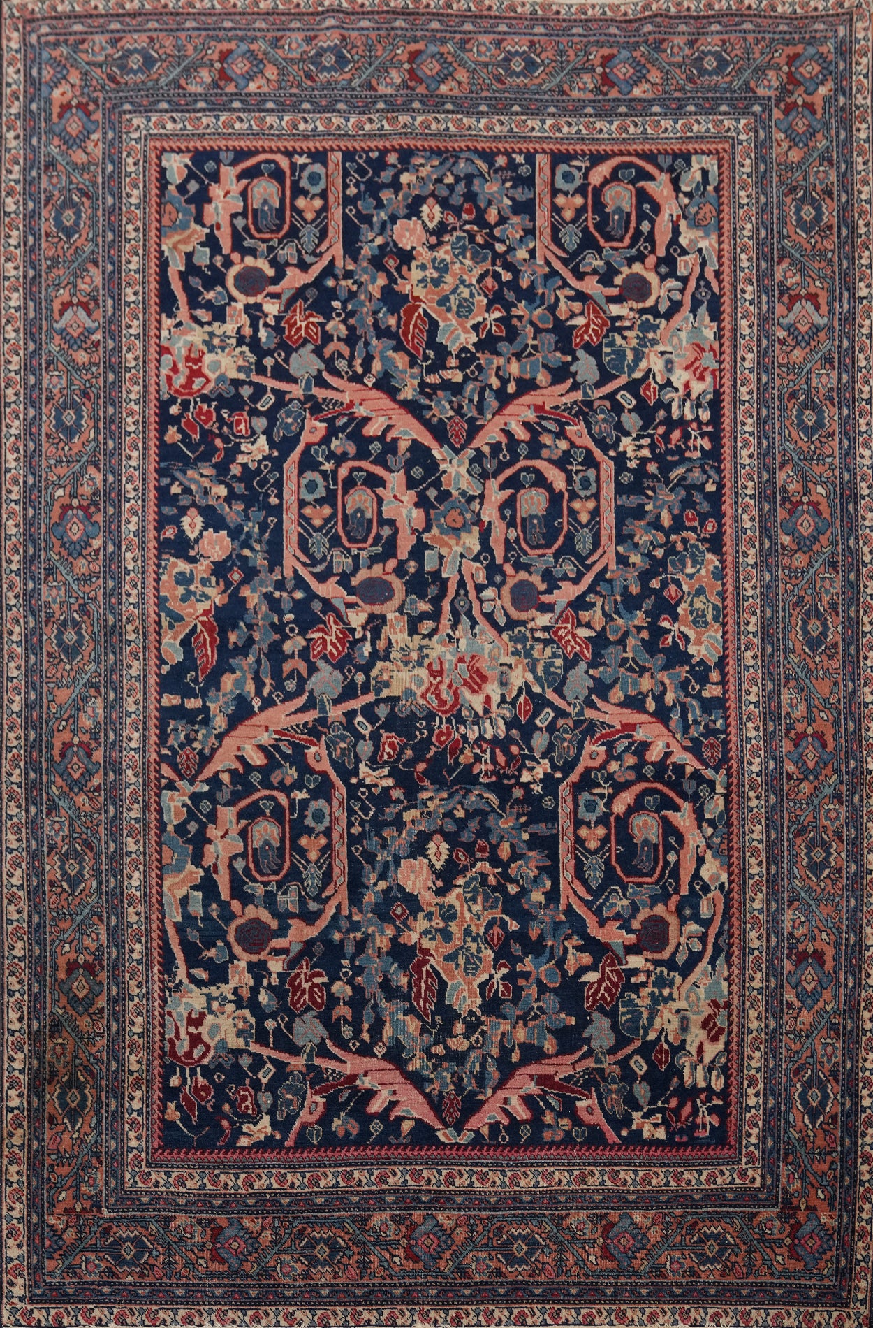Antique Vegetable Dye Sarouk Farahan Persian Rug 5x6