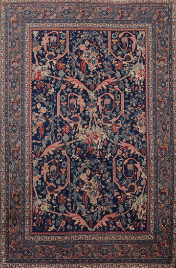 Antique Vegetable Dye Sarouk Farahan Persian Rug 5x6