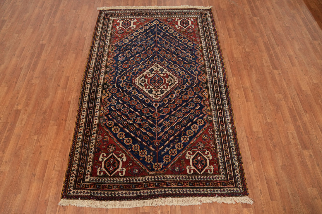 Antique Vegetable Dye Qashqai Persian Area Rug 5x9