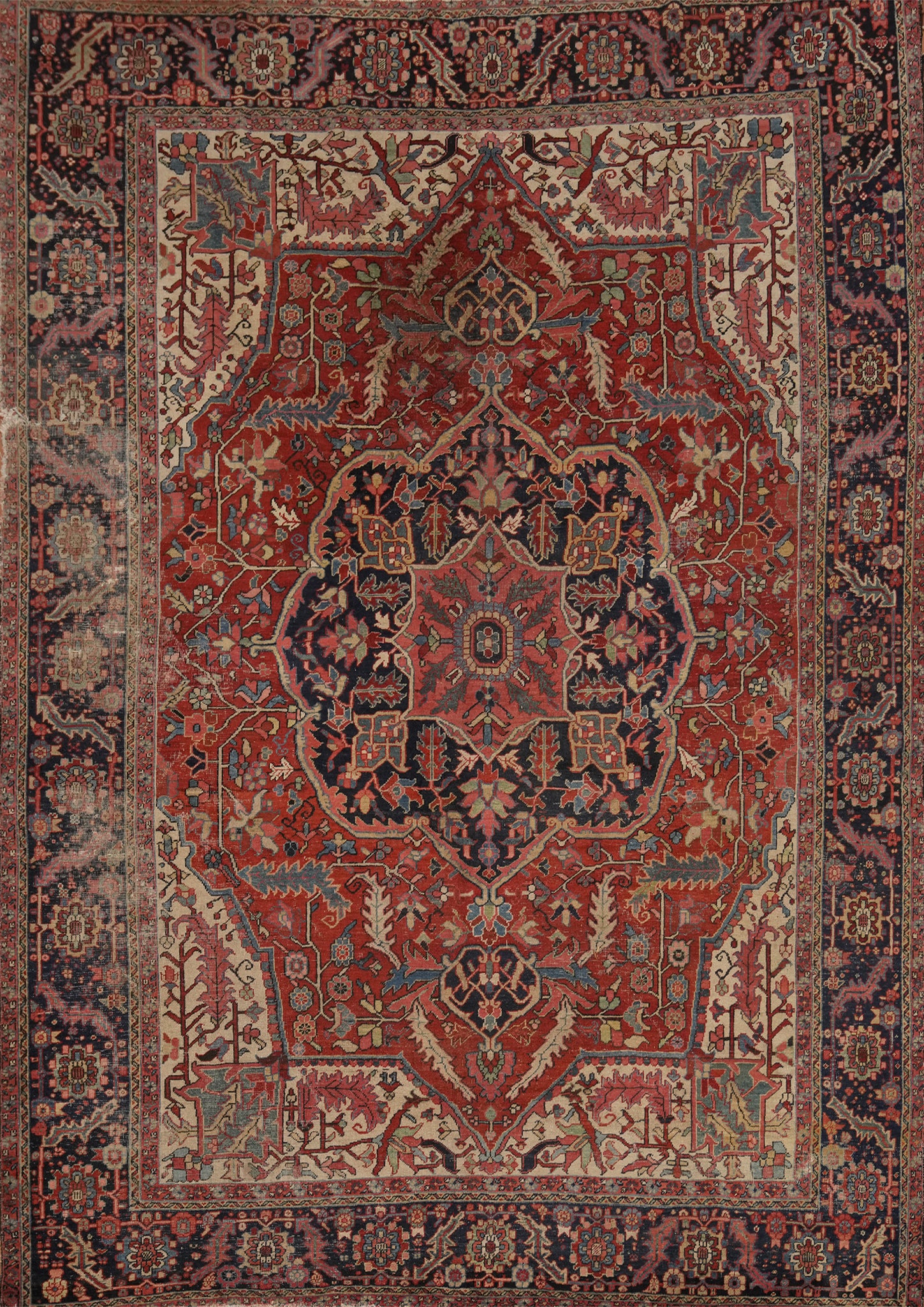 Pre-1900 Vegetable Dye Heriz Serapi Persian Area Rug 10x12