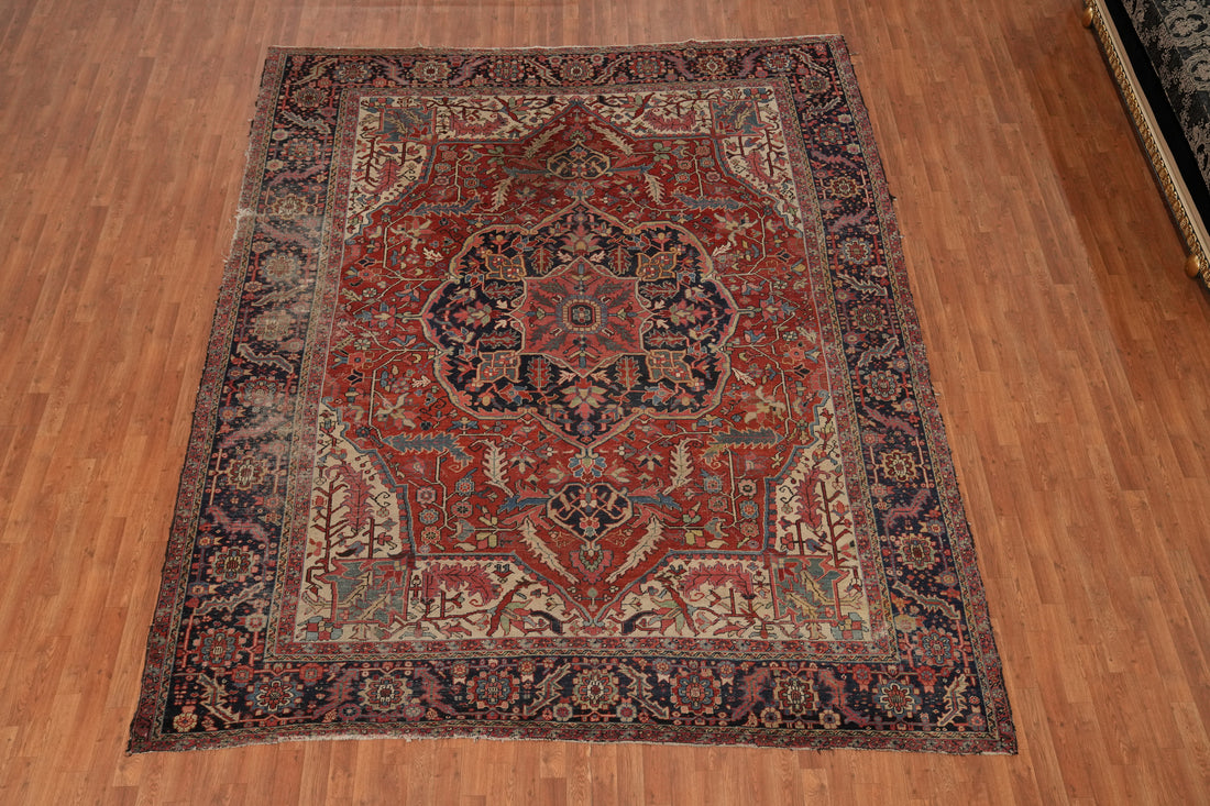 Pre-1900 Vegetable Dye Heriz Serapi Persian Area Rug 10x12