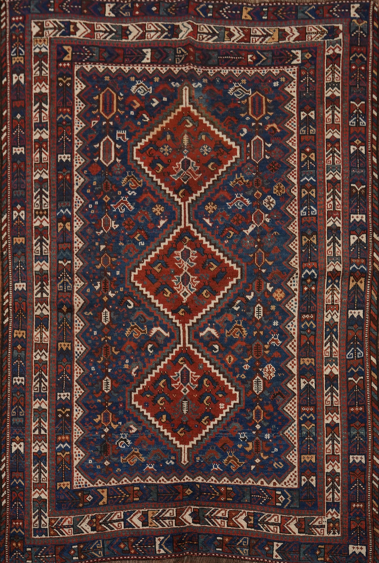 Antique Vegetable Dye Qashqai Persian Rug 5x7
