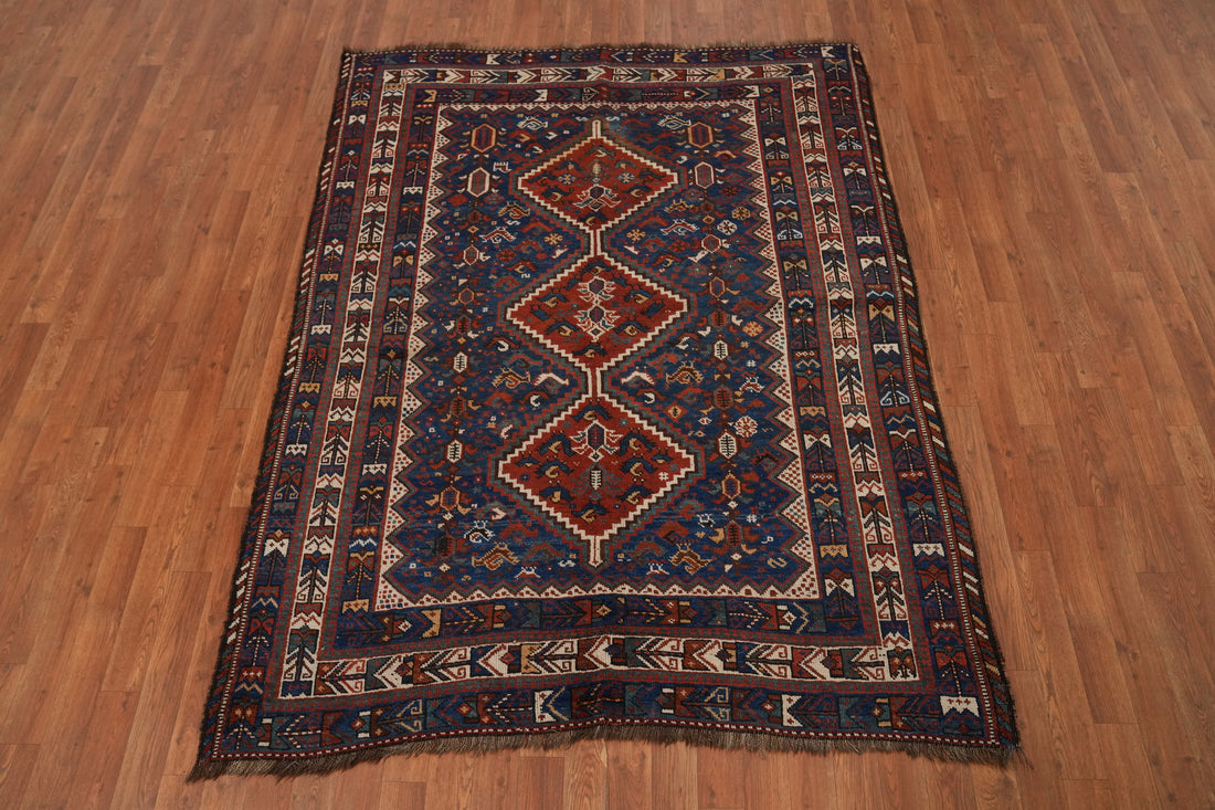Antique Vegetable Dye Qashqai Persian Rug 5x7