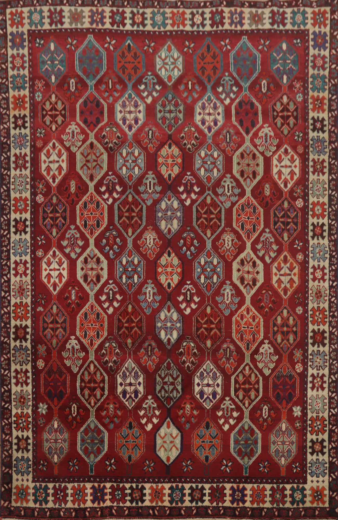 Vintage Geometric Shiraz Persian Area Rug 6x9