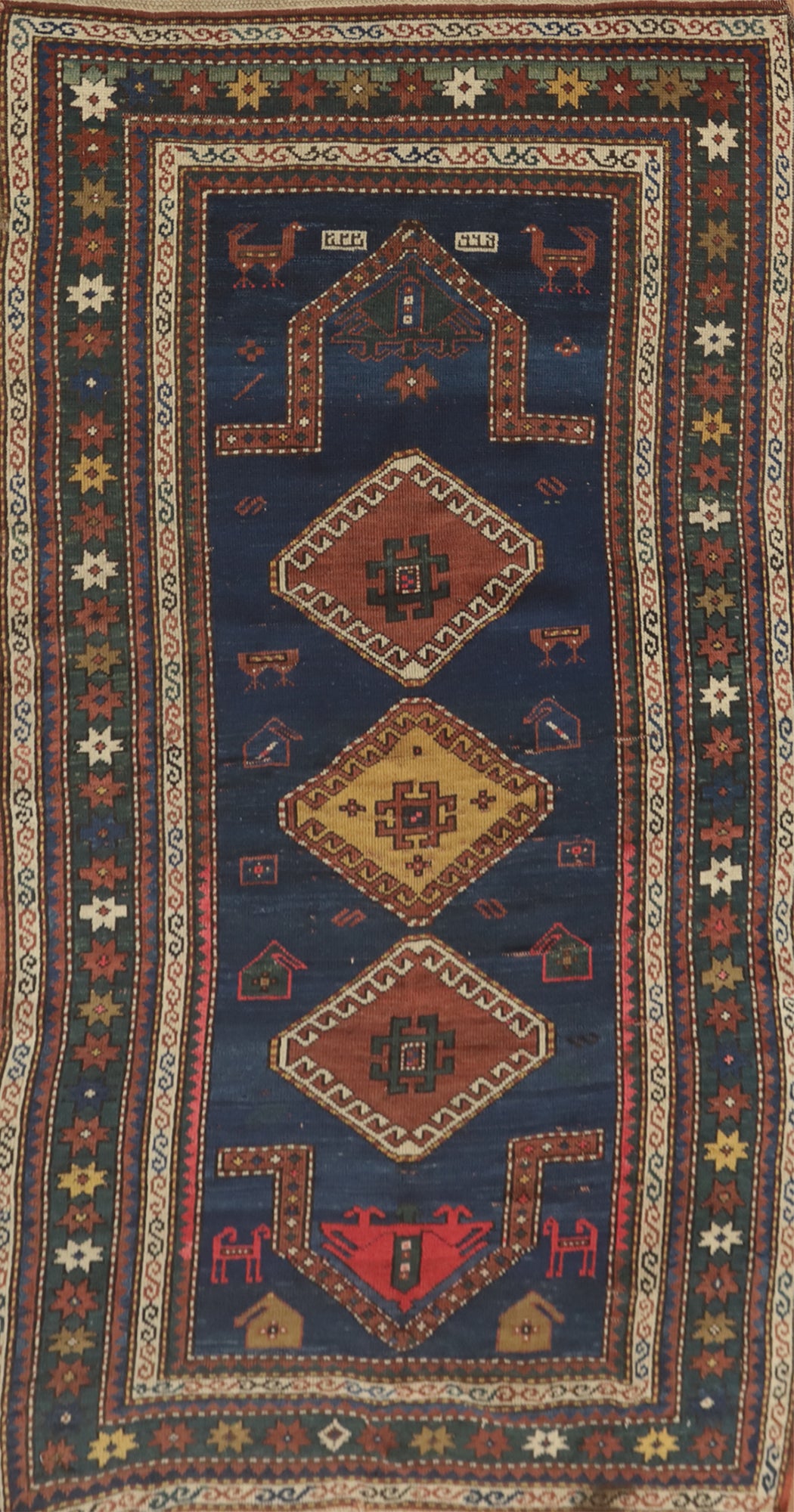 Pre-1900 Antique Kazak Vegetable Dye Rug 3x7