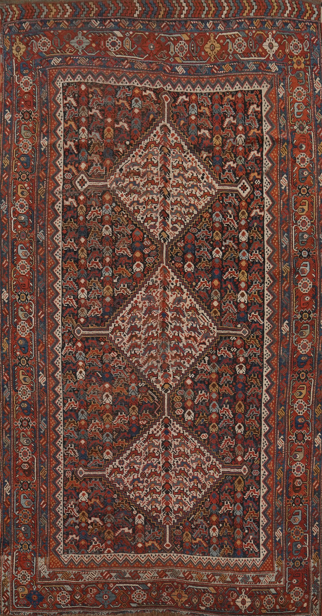 Pre-1900 Vegetable Dye Qashqai Persian Area Rug 5x9