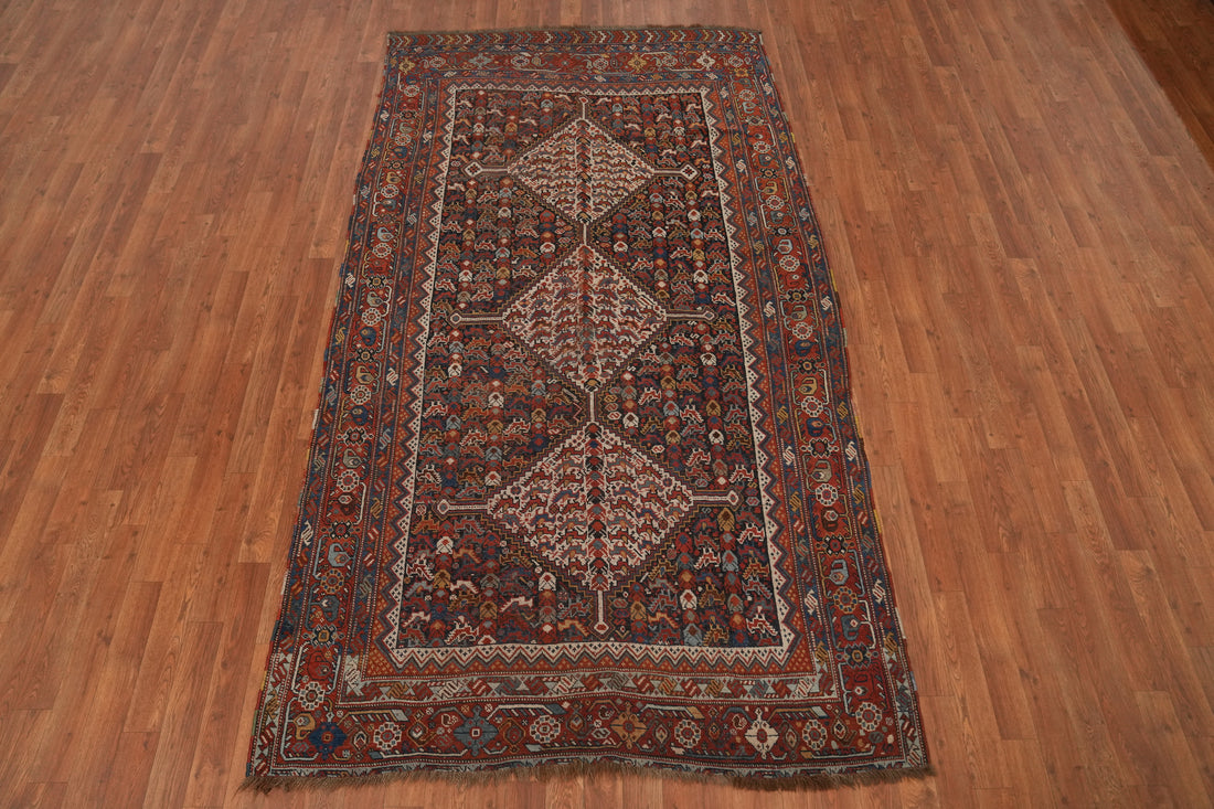 Pre-1900 Vegetable Dye Qashqai Persian Area Rug 5x9