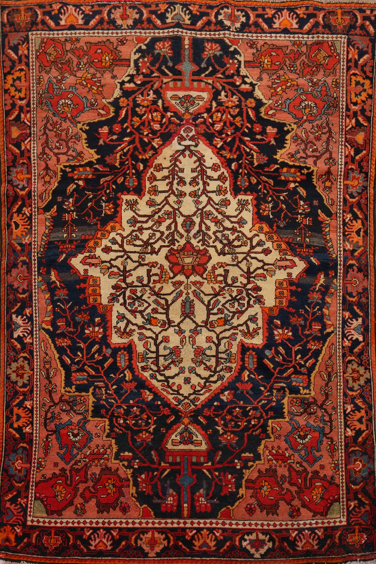 Antique Sarouk Farahan Vegetable Dye Persian Rug 5x6