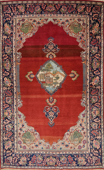 Pictorial Vegetable Dye Kashan Persian Rug 4x7