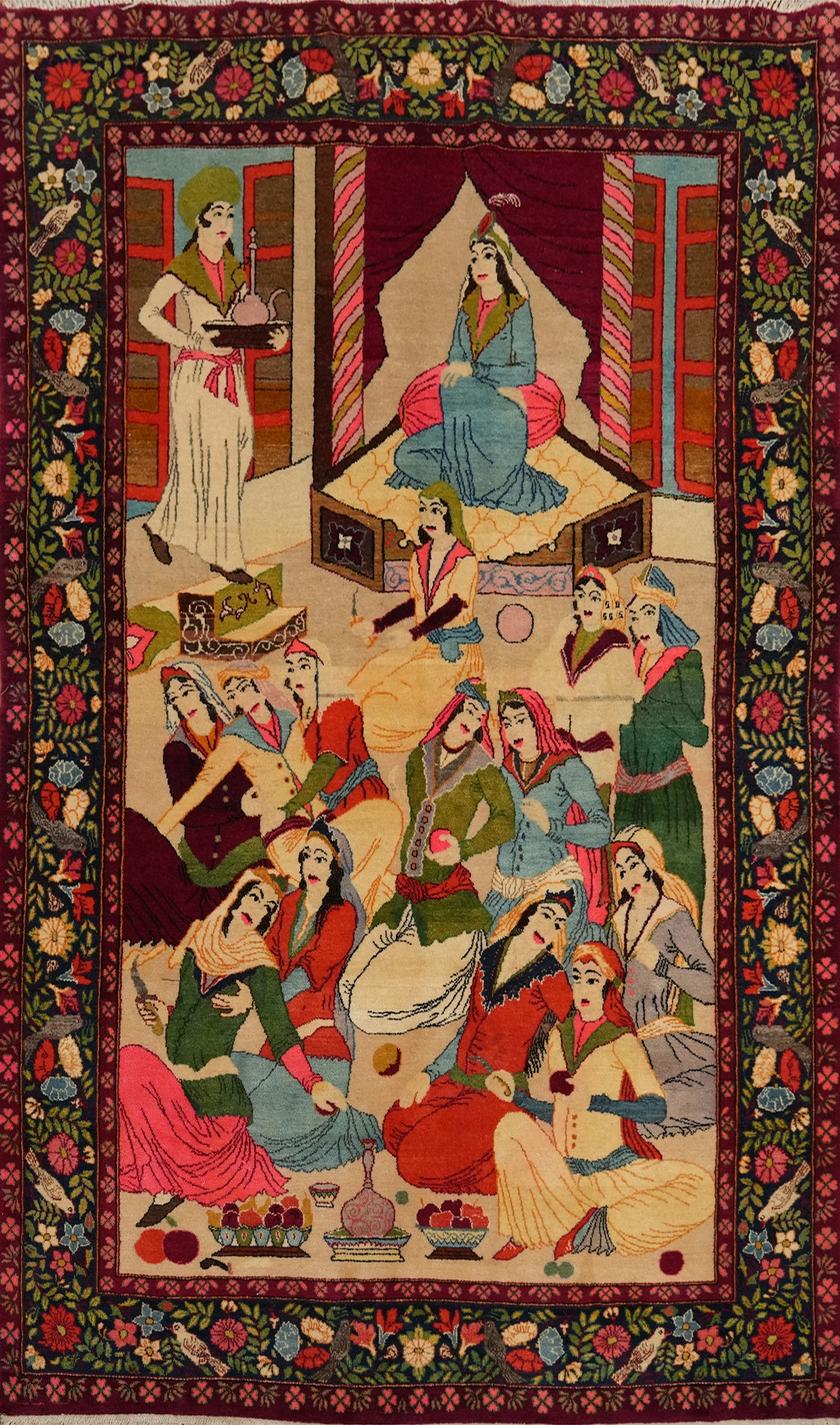 Traditional Artisan Persian Rug 5x7 Colorful & Detailed Scene Artwork