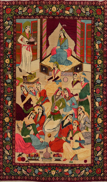 Traditional Artisan Persian Rug 5x7 Colorful & Detailed Scene Artwork