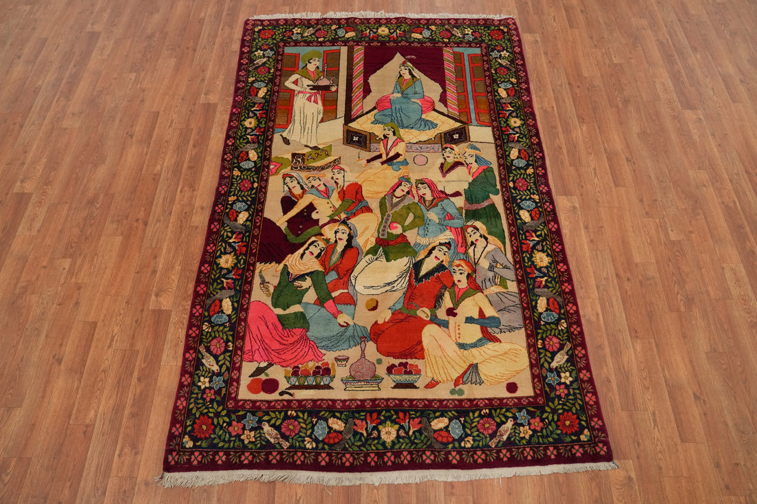 Traditional Artisan Persian Rug 5x7 Colorful & Detailed Scene Artwork