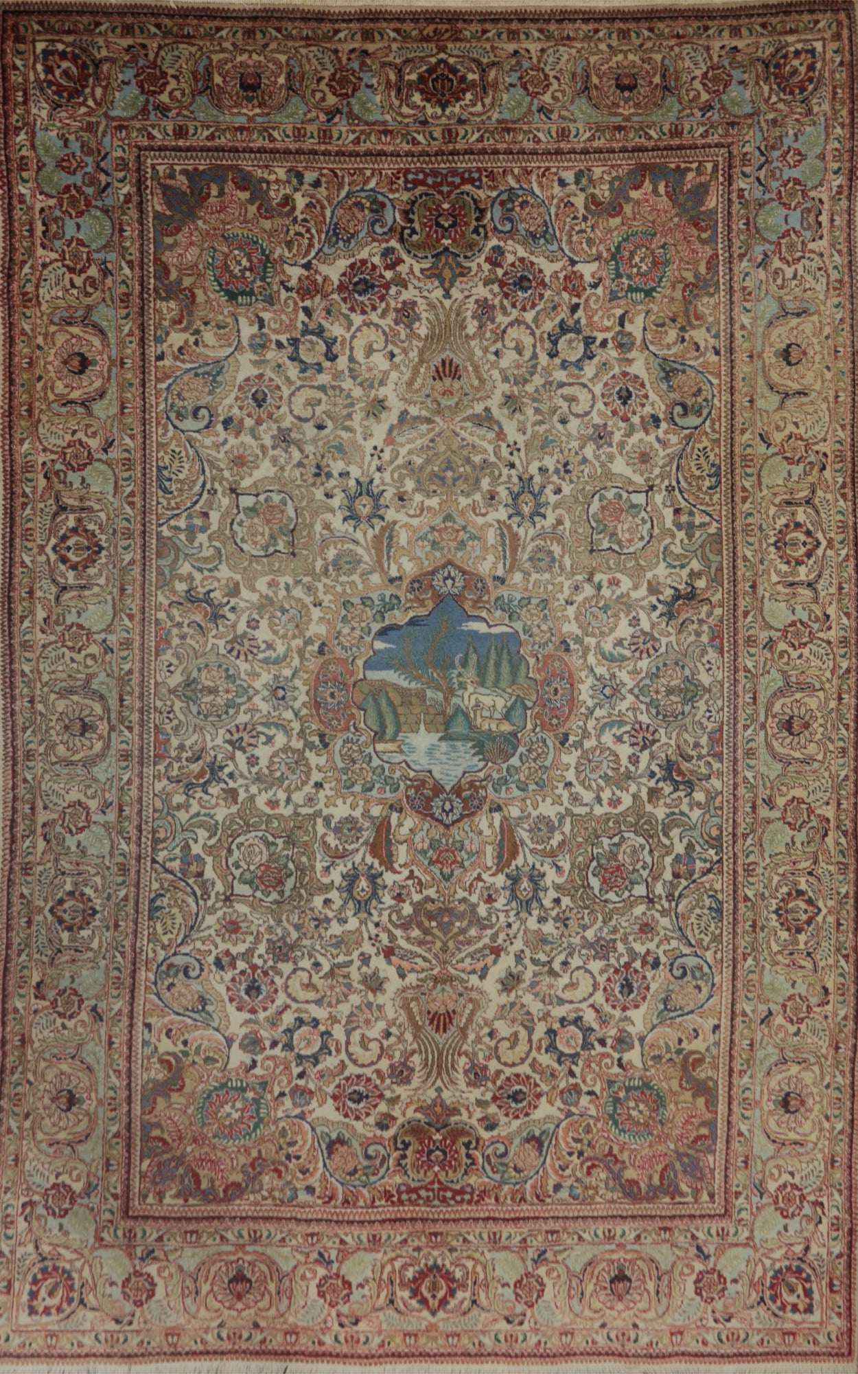 Pictorial Wool Floral Tabriz Persian Area Rug 6x9