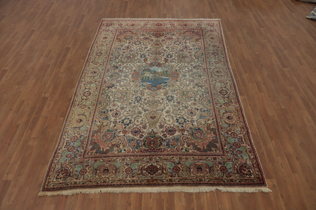 Pictorial Wool Floral Tabriz Persian Area Rug 6x9