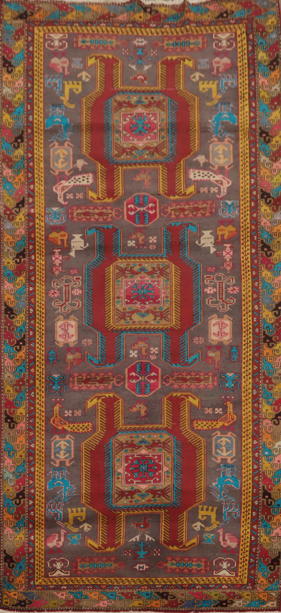 Animals Tribal Wool Meshkin Persian Runner Rug 4x10