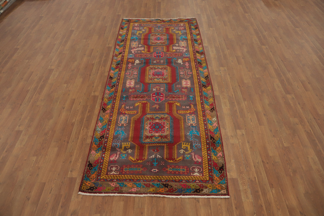 Animals Tribal Wool Meshkin Persian Runner Rug 4x10