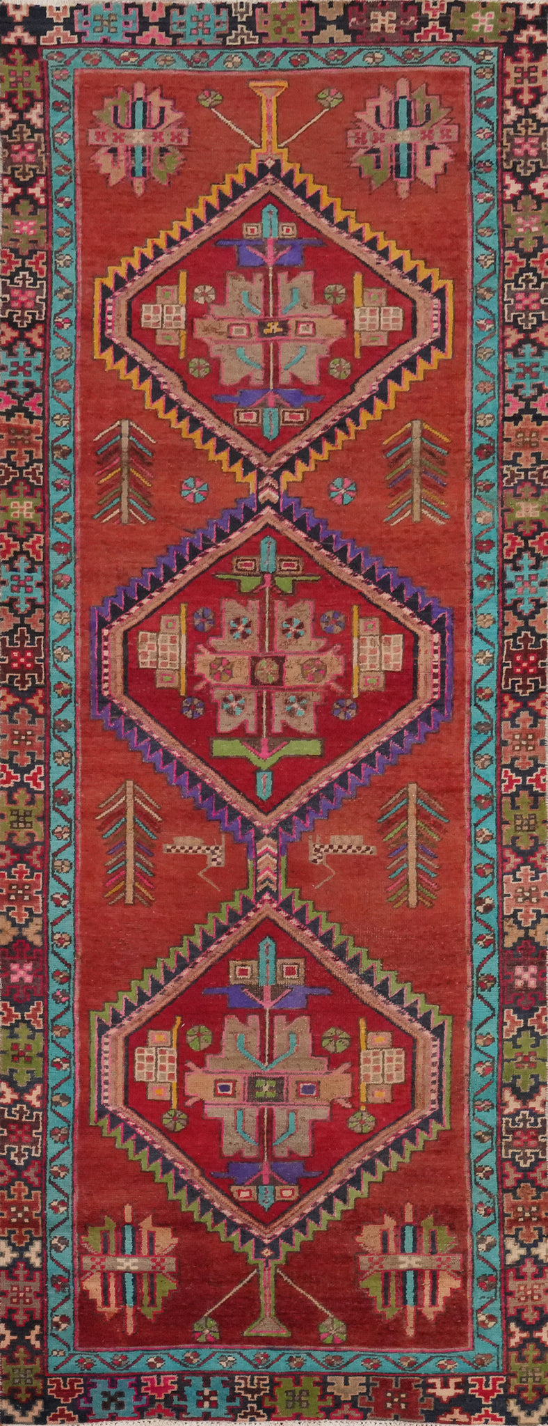 Vintage Wool Heriz Persian Runner Rug 3x10