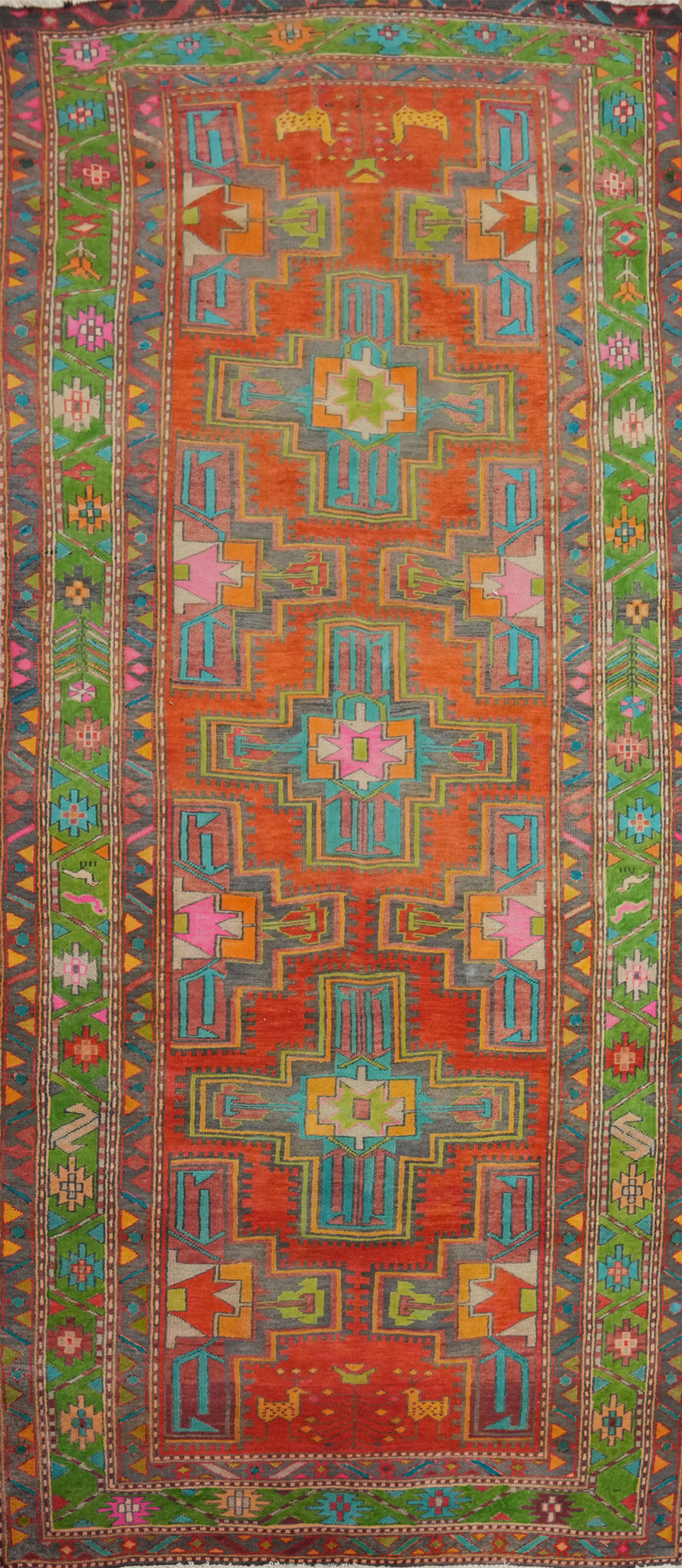 Animals Wool Geometric Meshkin Persian Runner Rug 4x10