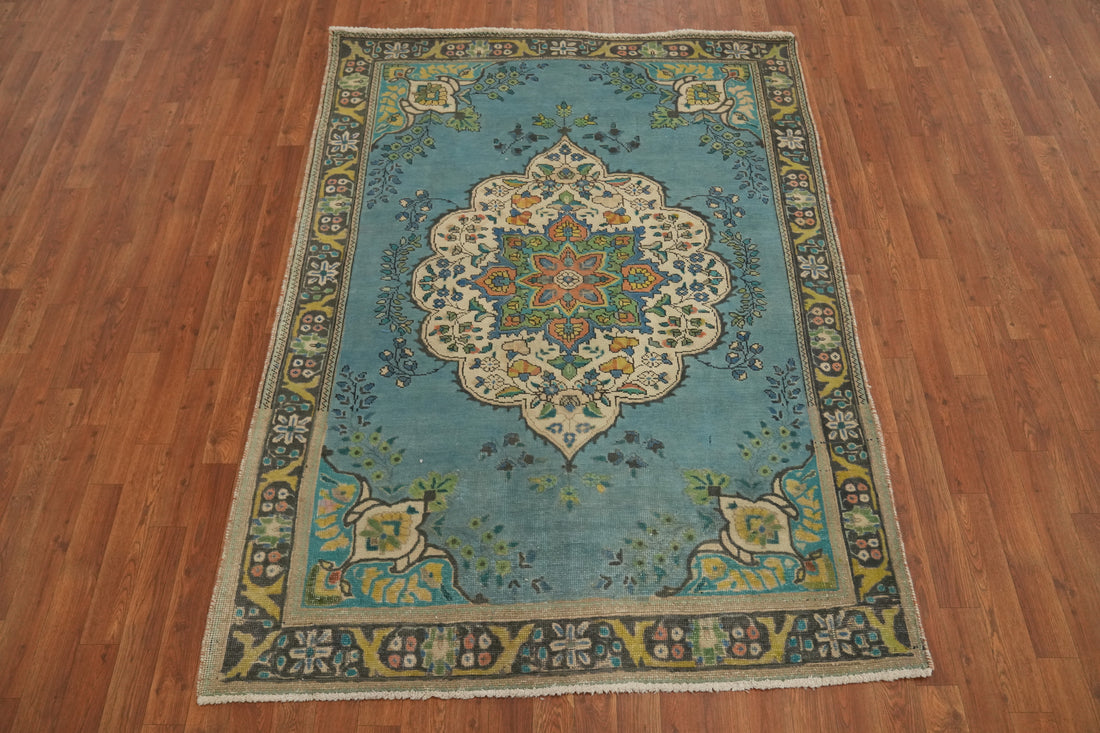 Light Blue Handmade Wool Tabriz Persian Rug 5x6