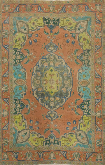 Orange Wool Handmade Tabriz Persian Rug 5x6