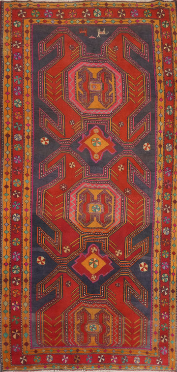 Red & Blue Handmade Meshkin Persian Runner Rug 5x10