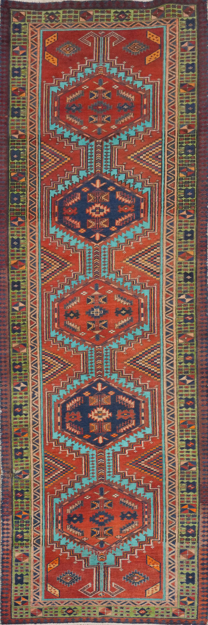 Geometric Wool Ardebil Persian Runner Rug 3x11