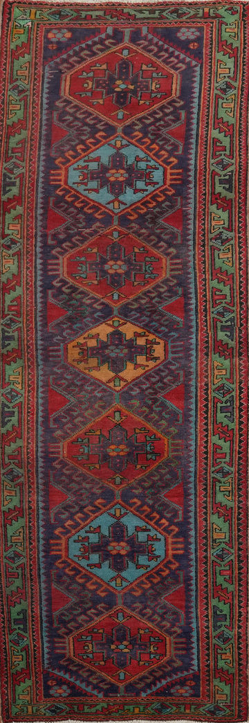 Blue Geometric Ardebil Persian Runner Rug 3x10