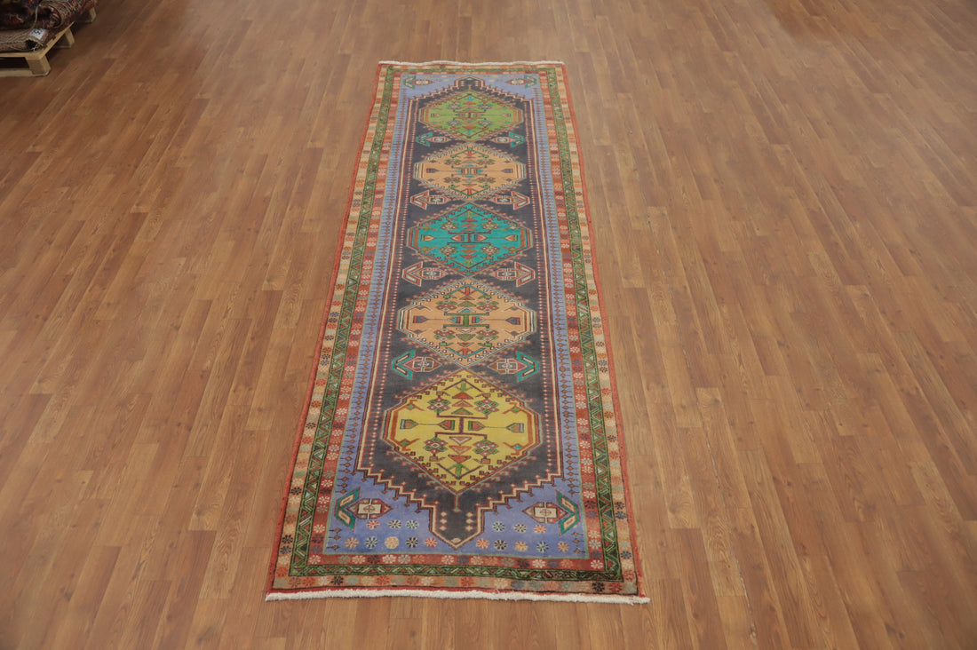 Vintage Geometric Meshkin Persian Runner Rug 3x10