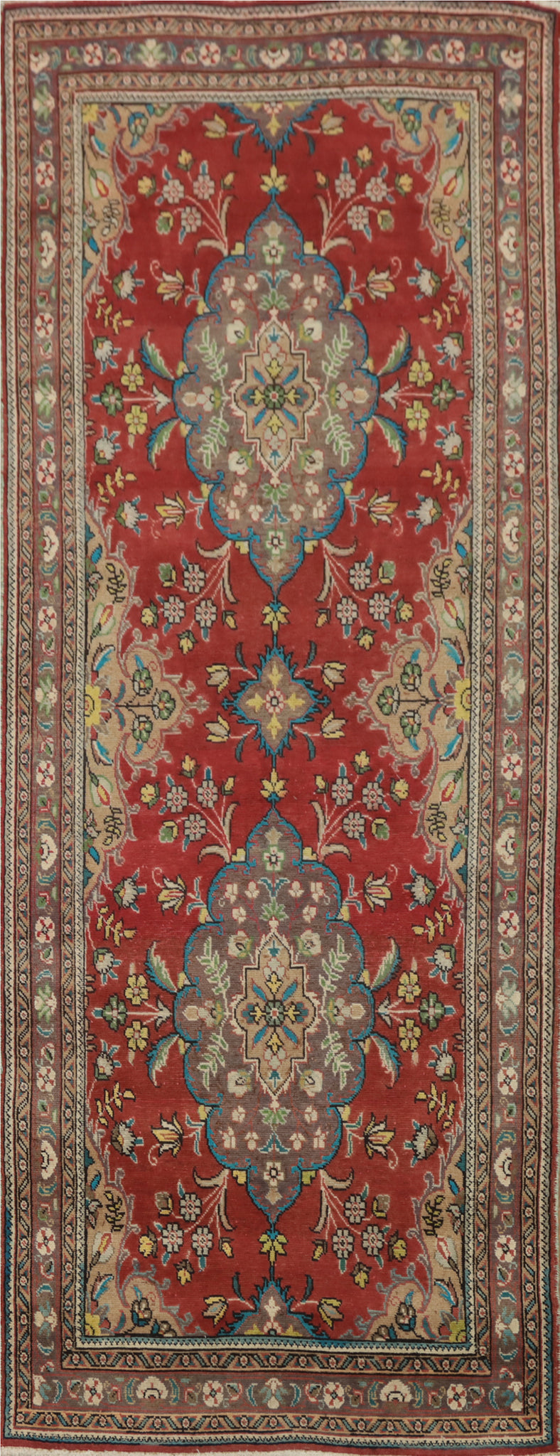 Vintage Wool Tabriz Persian Runner Rug 3x9