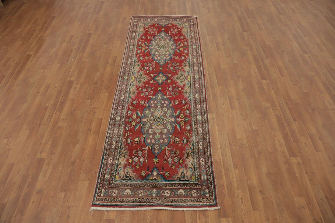 Vintage Wool Tabriz Persian Runner Rug 3x9