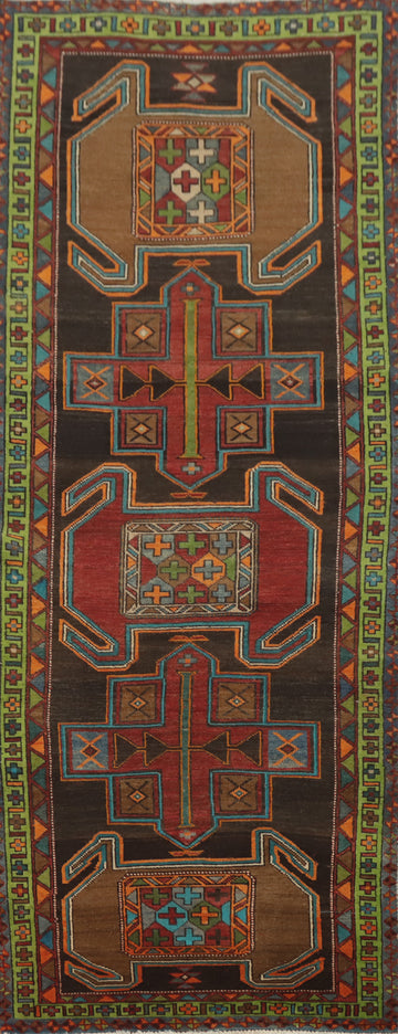 Geometric Wool Ardebil Persian Runner Rug 4x10